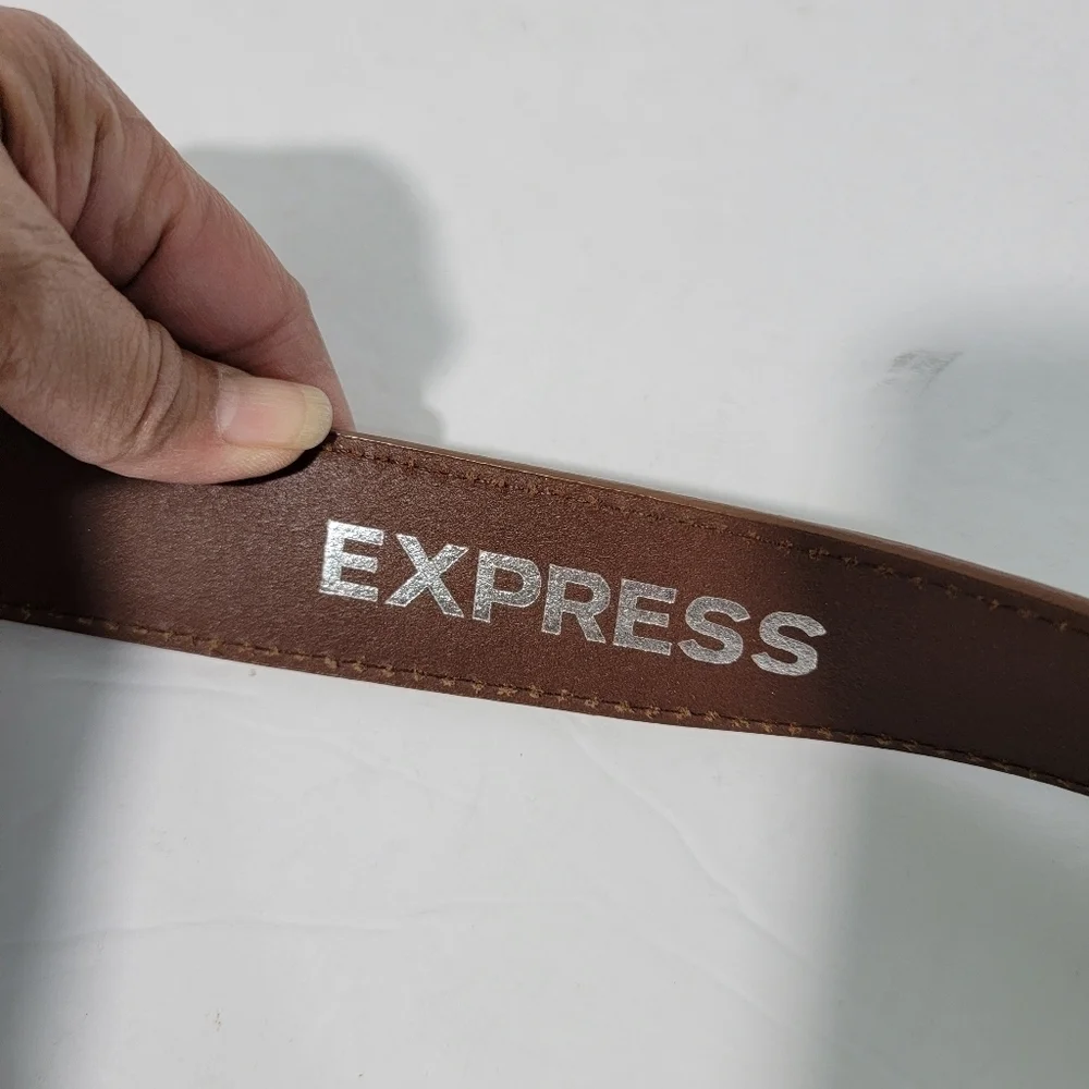 EXPRESS Men's Genuine Leather Belt Brown Size Small (37L, 1.5W) Silver Buckle